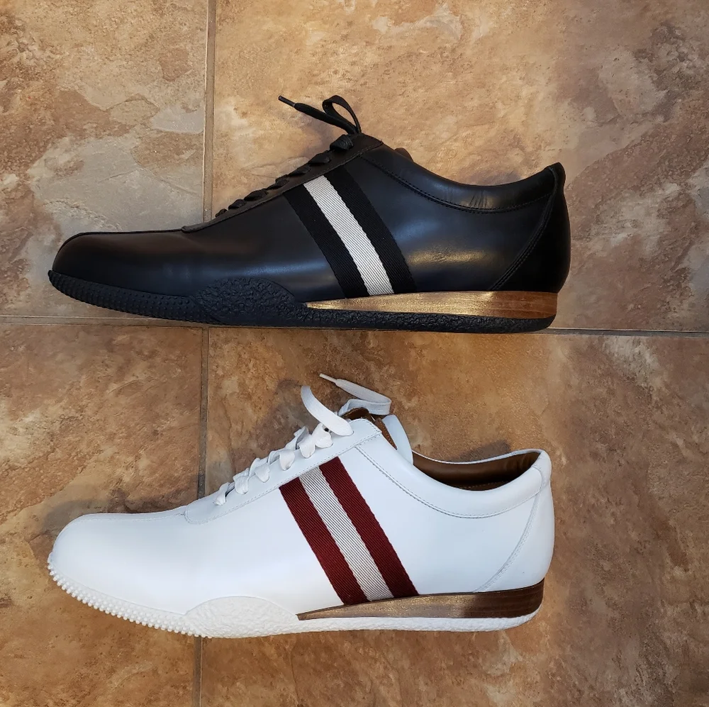 Bally Black and White Sneakers with Red and Gold Accents - Picture 1 of 6